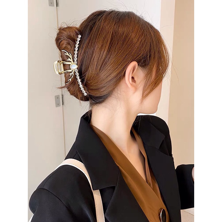 Kẹp Tóc Kim Loại Cỡ Lớn Kiểu Hàn Quốc Xinh Xắn Cho Nữ (đính đá, ngọc)