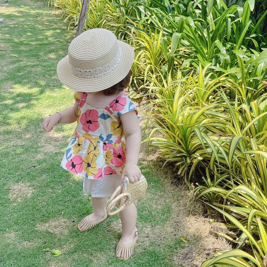 Bộ Quần Áo 3 Lỗ Họa Tiết Hoa Chất Áo Thô Kết Hợp Quần Đũi Cho Bé Gái Từ 7-19kg Mã BL33