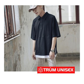 [VẢI XỊN+KÈM HÌNH THẬT] Áo thun Tay Lỡ NAM NỮ STEE cổ vest 2 layer màu đen size M<L<XL