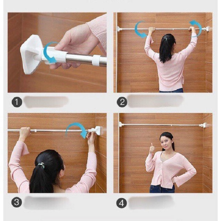Thanh treo đa năng inox không cần khoan tường treo rèm treo quần áo chắc chắn