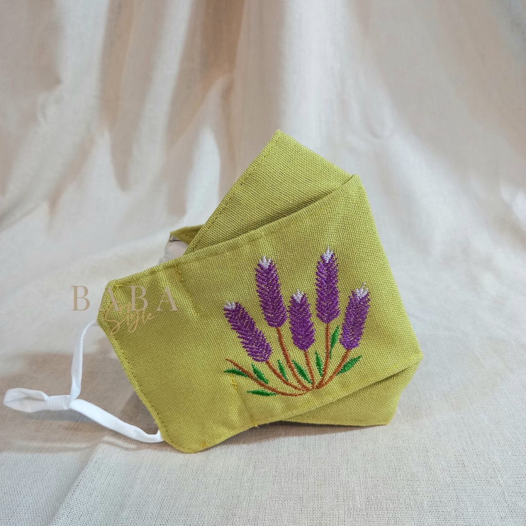 Combo3 Khẩu trang thêu hoa 3 lớp 3D Linen+Cotton vải tự nhiên kháng khuẩn thời trang phong cách tái sử dụng nhiều lần