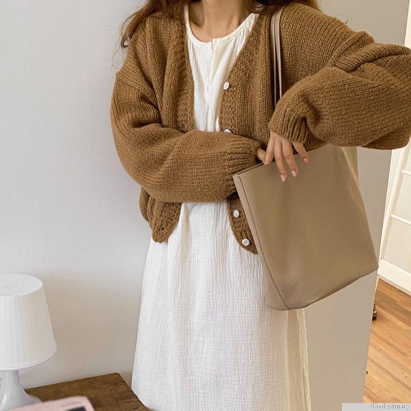 Áo cardigan dệt kim tay dài cổ chữ V dáng rộng thời trang cho nữ