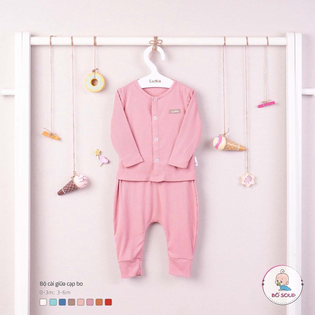 Bộ dài tay bổ trụ cổ tròn quần bo gấu, bộ dài tay bổ trụ cổ tròn Cookie cho bé