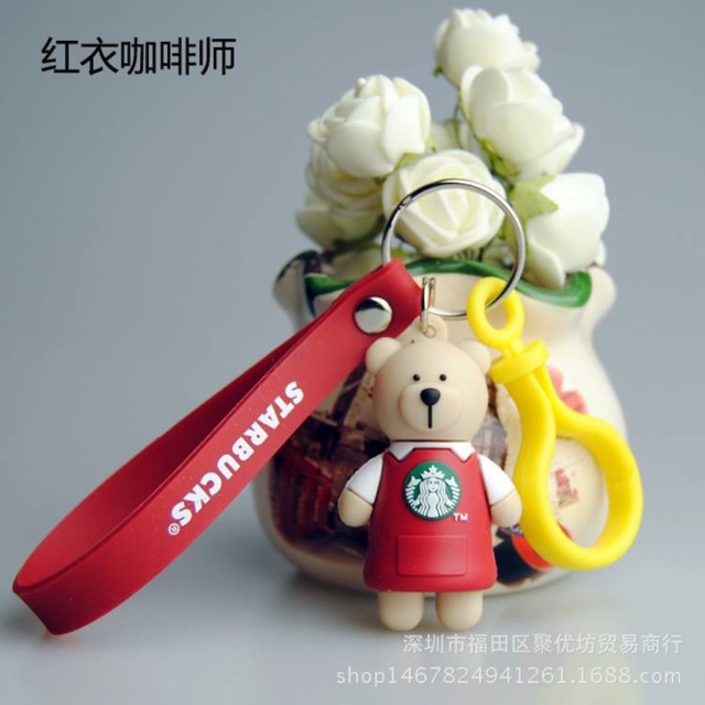 Móc khoá Gấu Starbucks áo đỏ