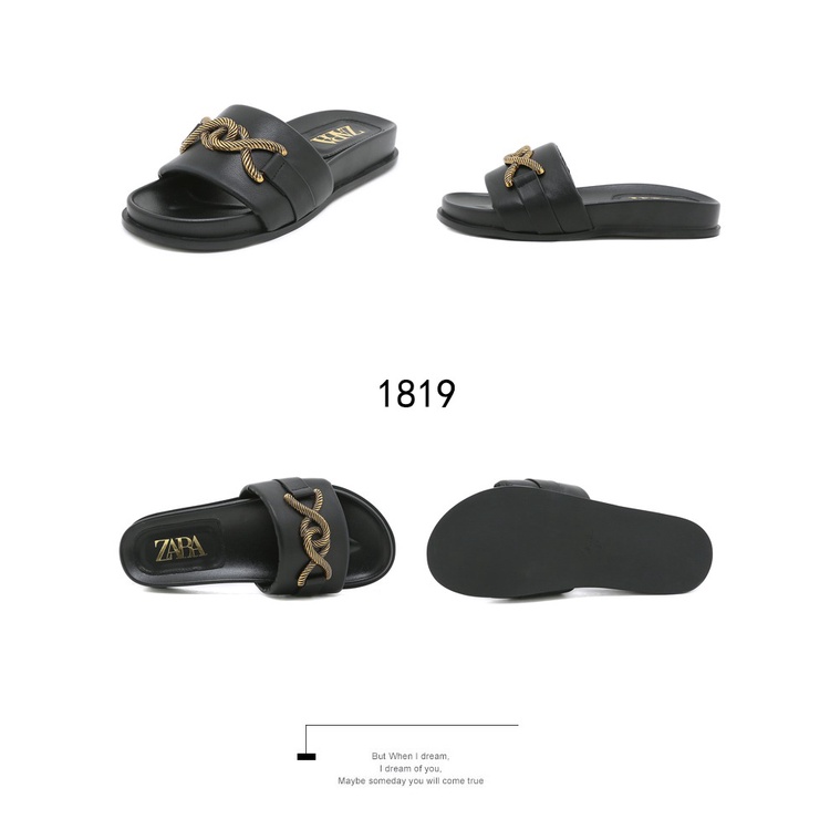 ZARA Giày Sandal Da Phối Khóa Kim Loại Thời Trang Nữ Angela88 04 1819