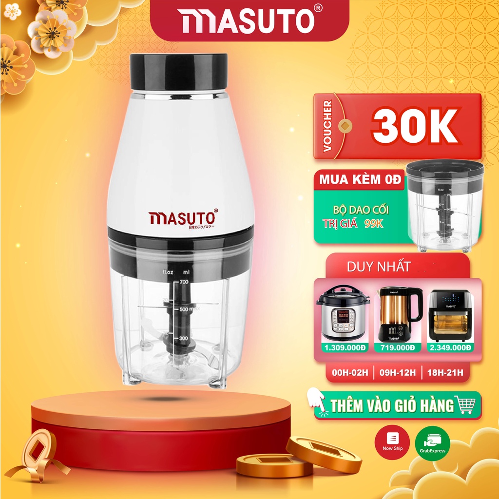 Máy xay sinh tố đa năng Masuto 0,6L say đá hạt siêu nhuyễn mịn chỉ 10s Combo cối nhựa cường lực