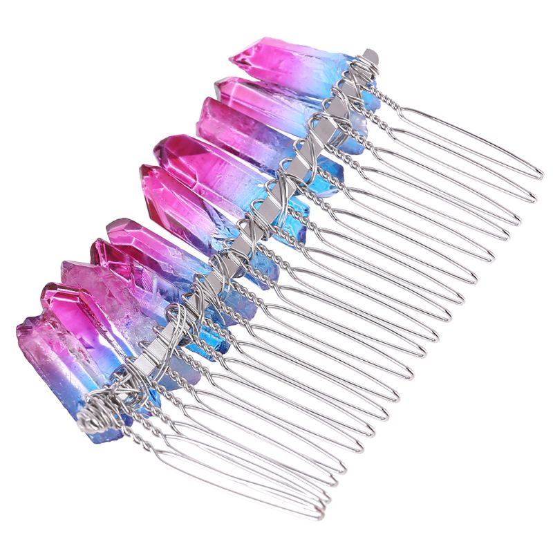 Lược Cài Tóc Mini Đính Đá Thạch Anh Pha Lê Màu Gradient Phong Cách Boho Cho Cô Dâu