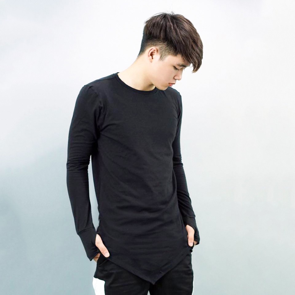 ÁO THUN TAY DÀI VẠT NHỌN FULL ĐEN | BigBuy360 - bigbuy360.vn