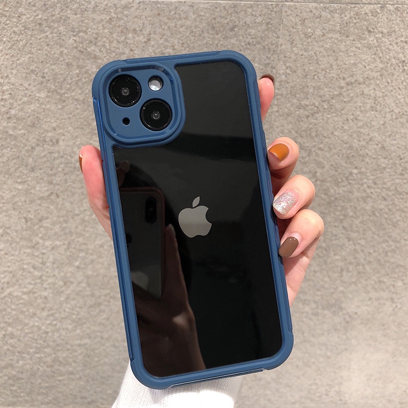 Ốp Điện Thoại Cứng Viền Silicon Dẻo Trong Suốt Chống Sốc Cho iPhone 11 12 13 14 Pro Max 14 Plus