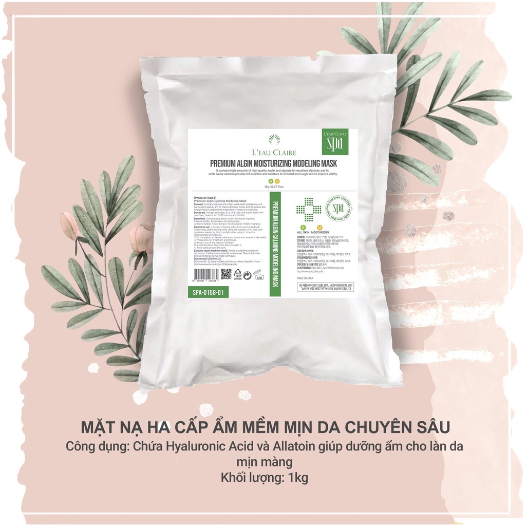 Mặt Nạ L'eau Claire Premium Algin Moisturizing Modeling Mask Cấp Ẩm Mịn Màng Cho Làn Da Tươi Sáng 1kg