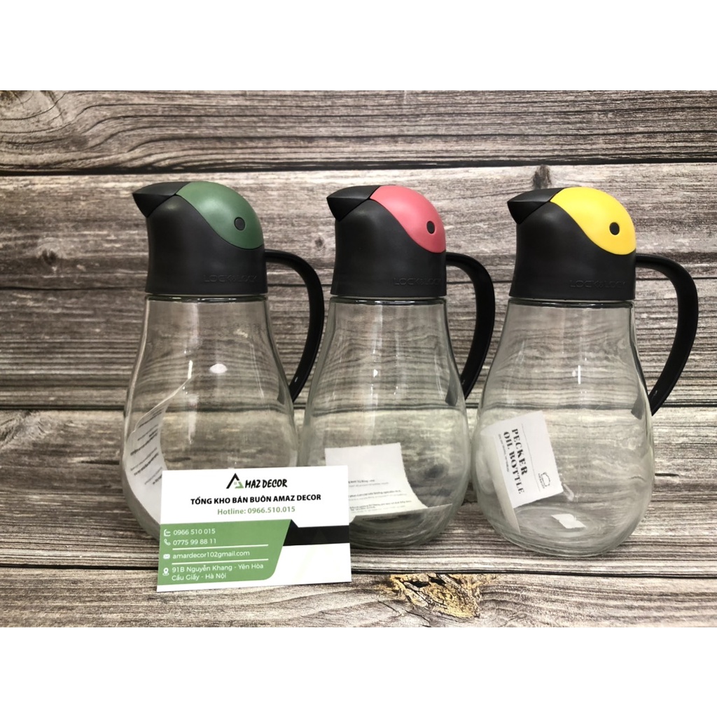 Bình thủy tinh đựng dầu ăn nước mắm với nắp mở tự động Lock&amp;Lock 550ml cao cấp kiểu dáng độc đáo