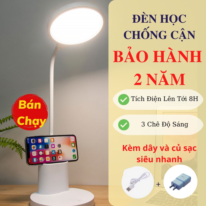 Đèn Học Để Bàn, Đèn LED Nhiều Chế Độ Sáng Có Ống Đựng Bút Và Sạc ĐÈN TRẦN PHÚ
