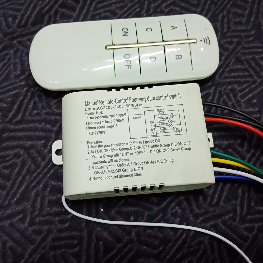 Công tắc điều khiển từ xa không dây sóng RF 4 cổng xuyên tường-kèm pin remote