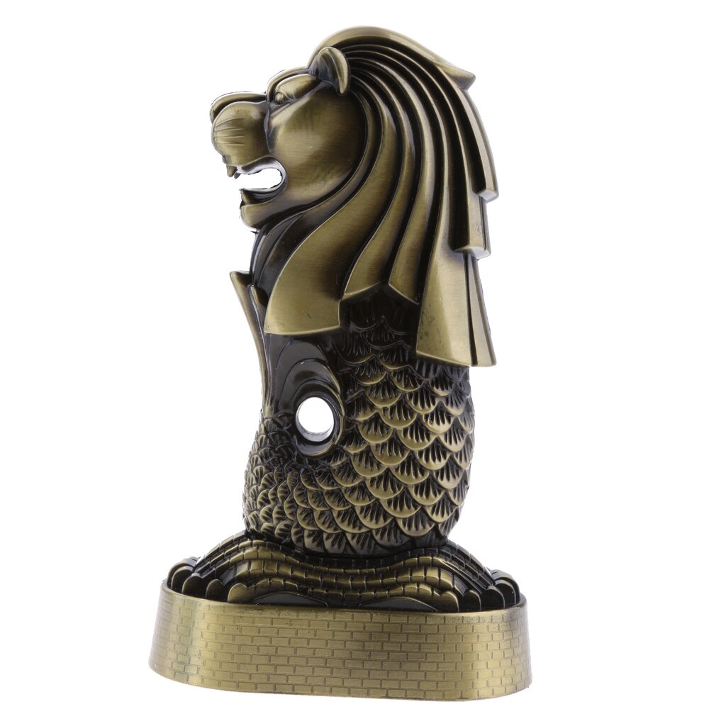 Mô hình Tượng Sư tử biển Merlion Singapore Kim loại cao 18cm