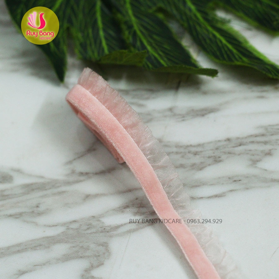 Ruy băng nhún nhung viền bèo dùng làm băng đô, nơ kẹp tóc