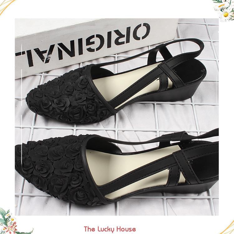 Giầy Vintage hoa hồng hở gót chịu nước siêu dễ thương GN24