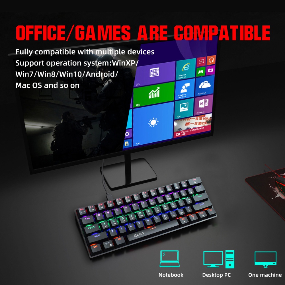 Bàn Phím Cơ Có Dây V900 Bàn Phím Chơi Game Văn Phòng Công Tắc Xanh 61 Phím Có Đèn Nền Màu Okase