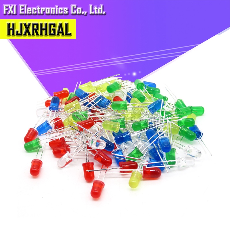 Set 100 Đèn LED Diode 5mm * 20 Màu Xanh Lá / Trắng / Vàng / Đỏ DIY