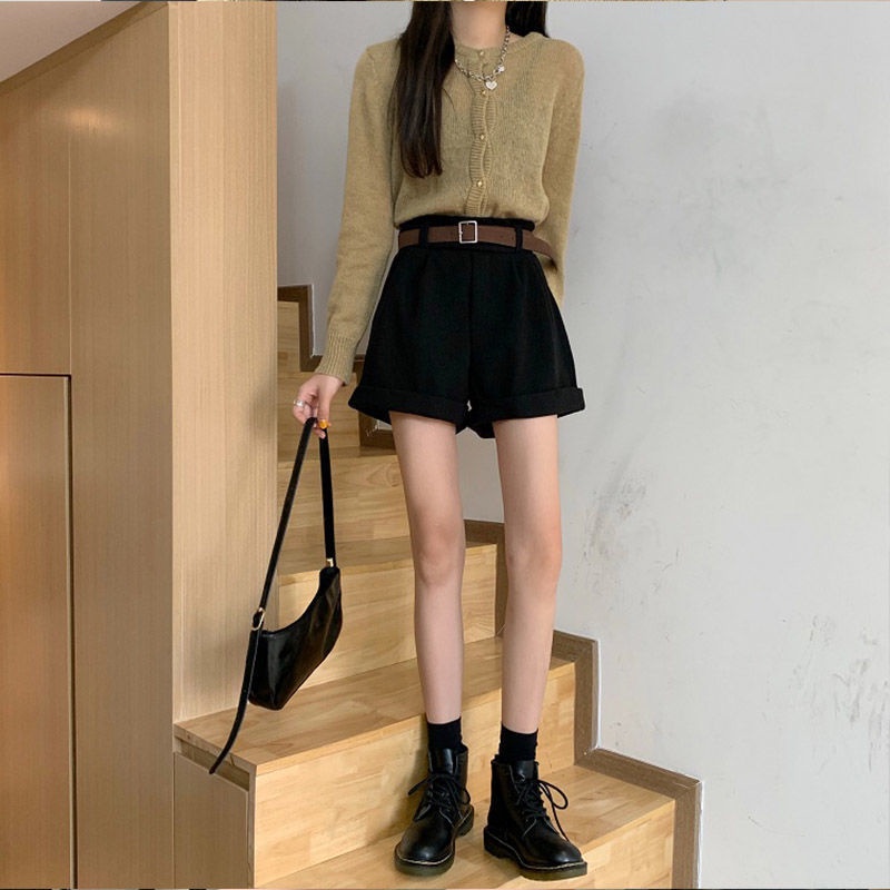 COZOK Quần Đùi Lưng Cao Ống Rộng Thời Trang Dành Cho Nữ