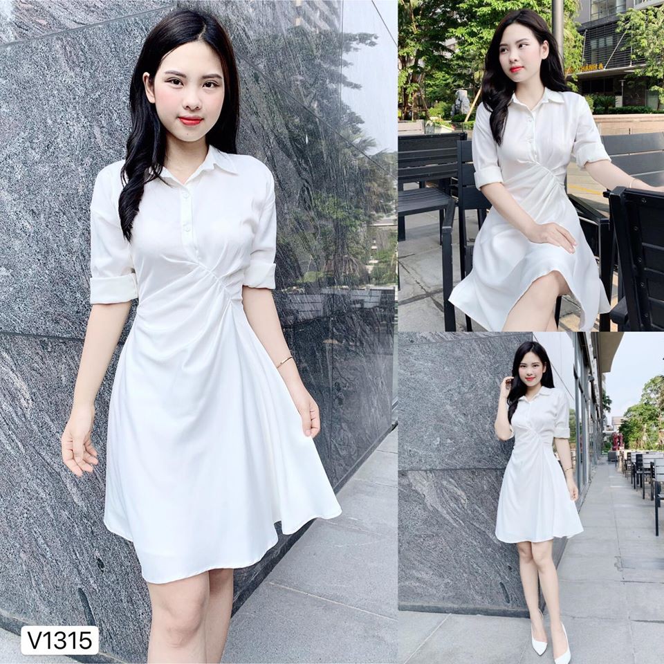 Váy sơ mi trắng nhún eo cao cấp V1315 - Tadi Fashion
