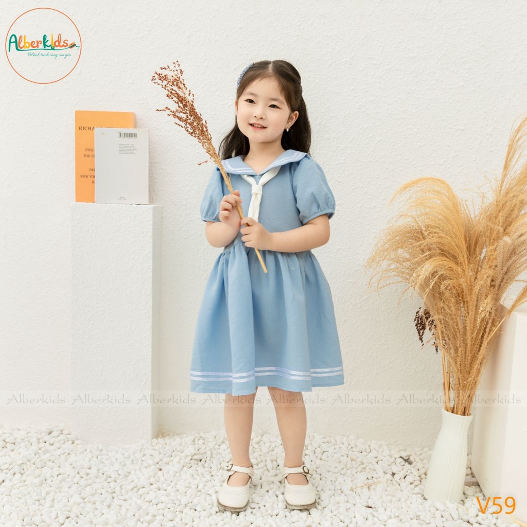 Váy bé gái ALBERKIDS cổ thủy thủ cho trẻ em 2,3,4,5,6,7,8,9,10,11,12 tuổi