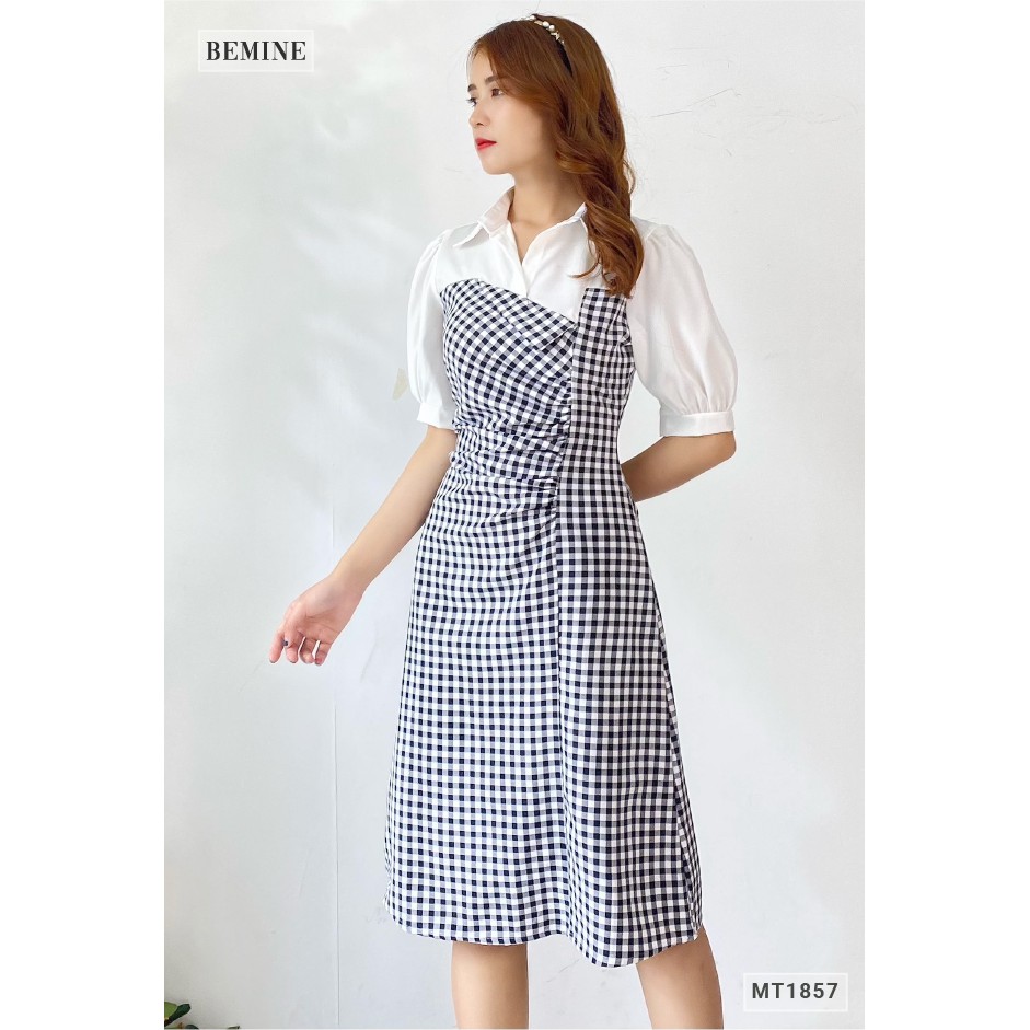 Đầm caro cúp ngực phối cổ sơ mi BEMINE MT1857ĐEN | BigBuy360 - bigbuy360.vn