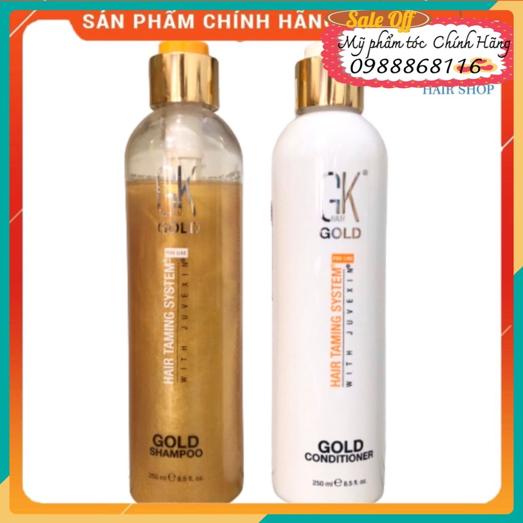 BỘ DẦU GỘI XẢ GK HAIR GOLD NHŨ VÀNG PHỤC HỒI MỀM MƯỢT TÓC USA 250ML*2