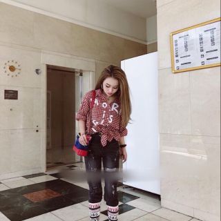 Áo sơ mi nữ caro in chữ form rộng SM777