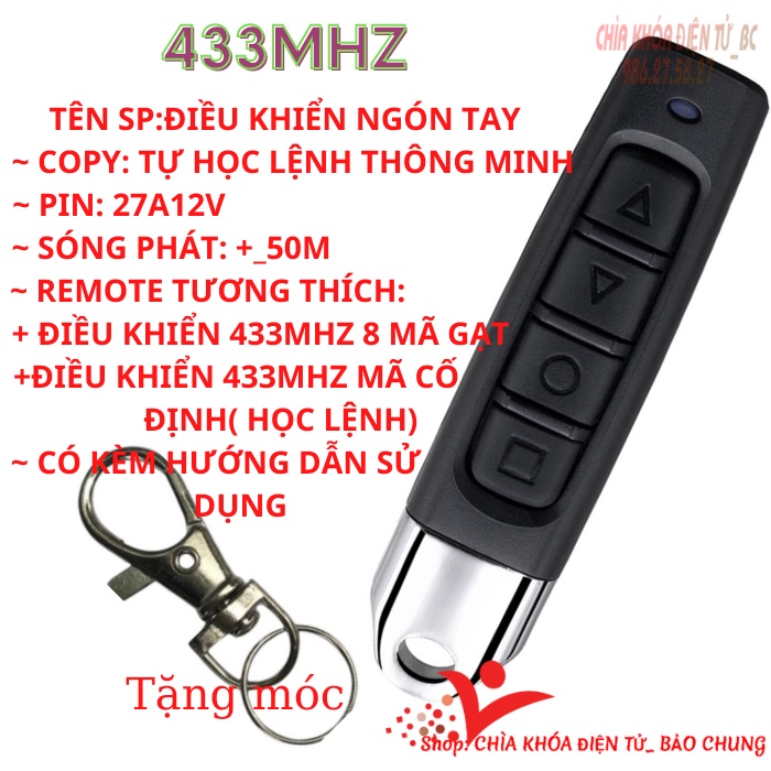 Điều khiển cửa cuốn ngón tay tần số 433mhz nhỏ, gọn,bền, đẹp, tự học lệnh thông minh( có kèm hướng dẫn sử dụng)