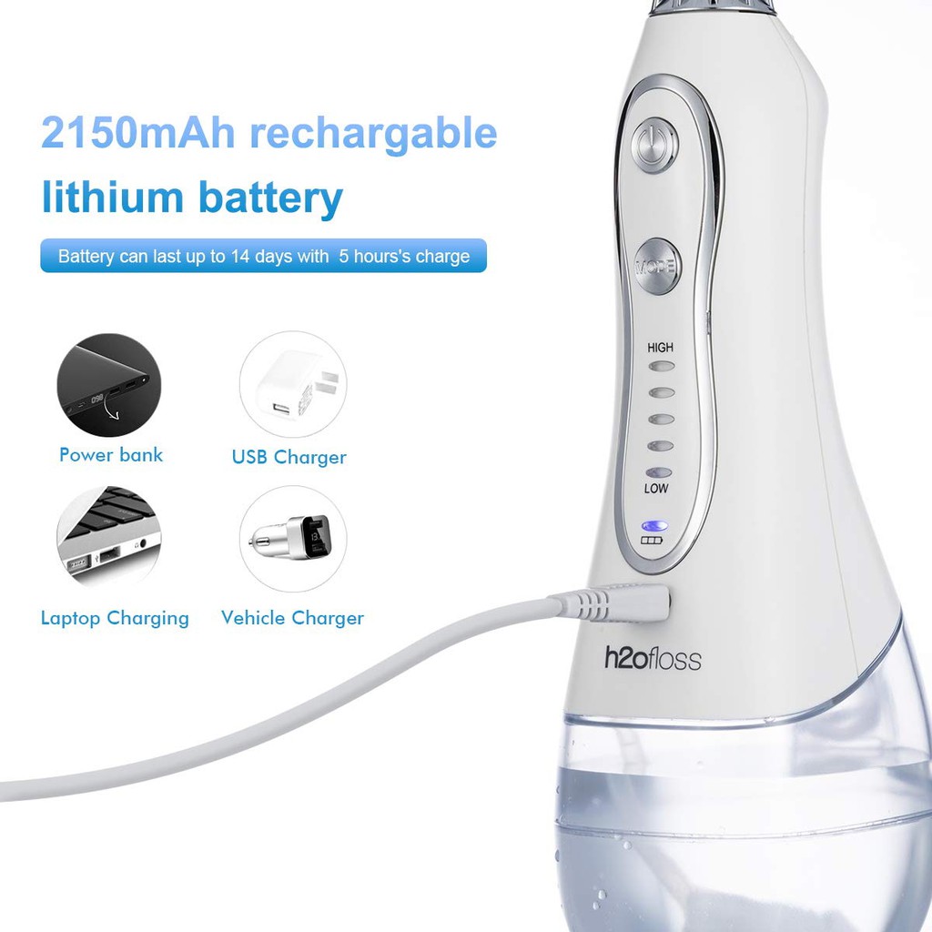 Máy tăm nước H2OFLOSS HF-6P , Tăm nước du lịch cầm tay kèm túi và 5 đầu xịt H2OFLOSS