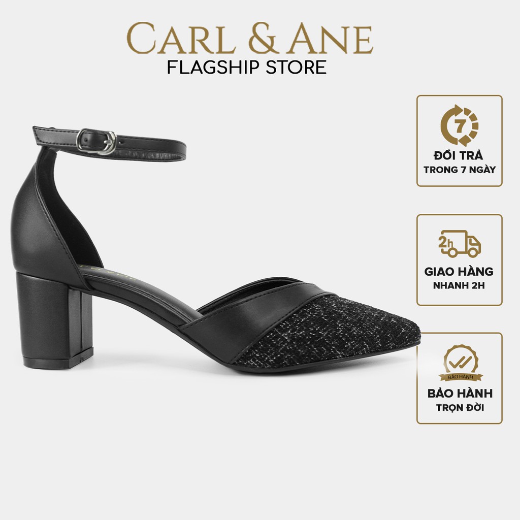Carl &amp; Ane - Giày cao gót bít mũi kiểu dáng Hàn Quốc màu đen phối bố  _ CL017