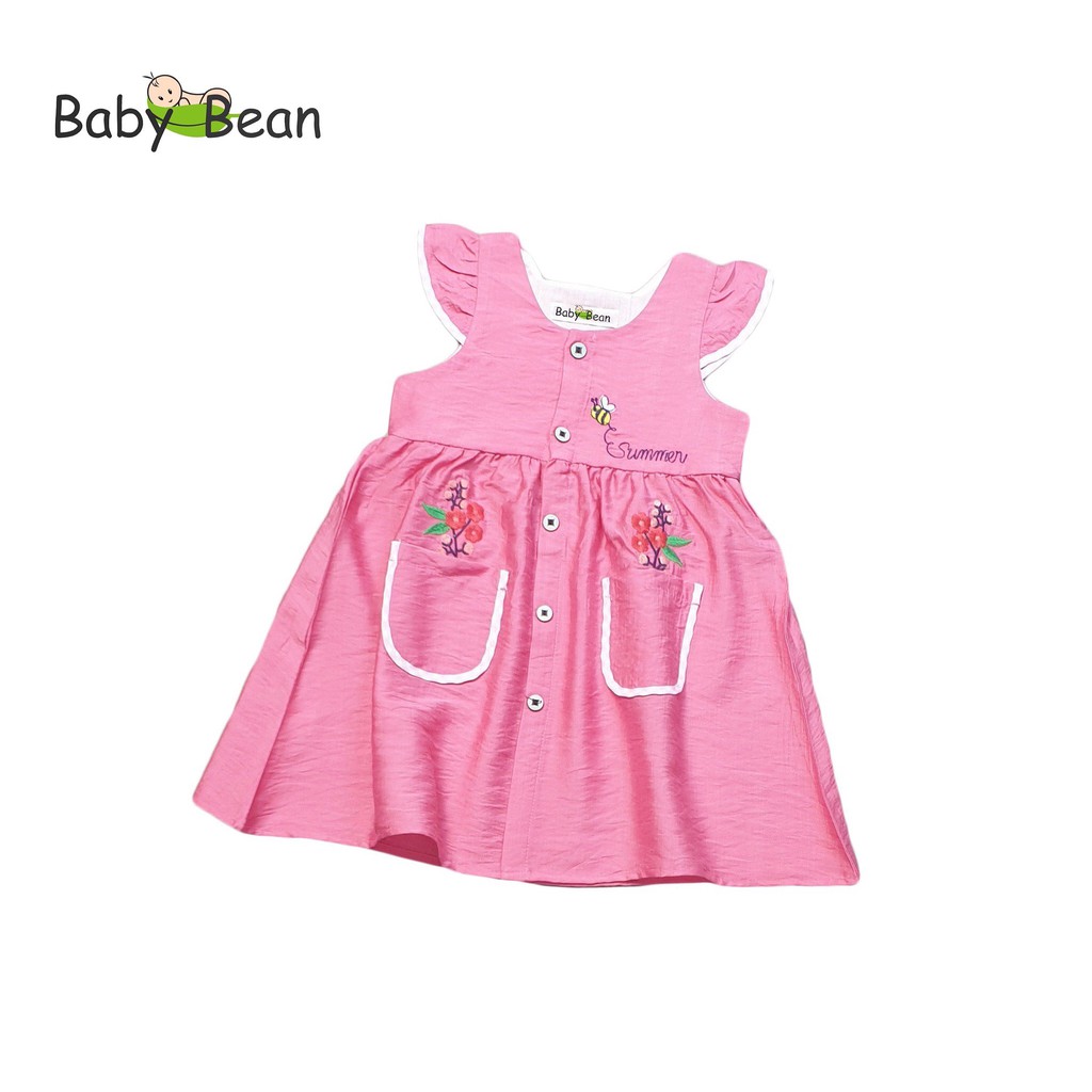 [MÃ THƯƠNG HIỆU YÊU THÍCH Voucher giảm 10%] Đầm Đũi 2 Túi Thêu Hoa Tay Cánh Tiên Bé Gái BabyBean (8kg-35kg)