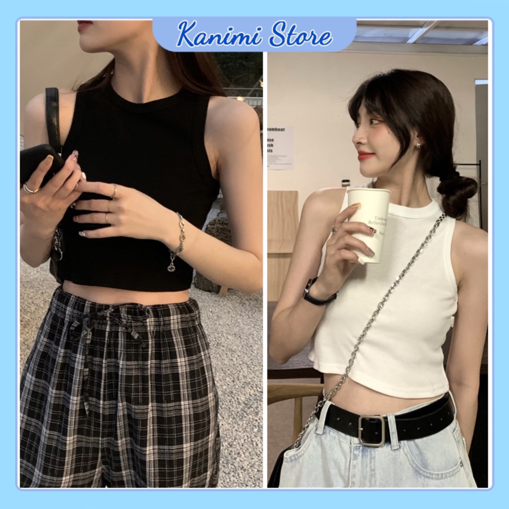 Áo croptop ba lỗ cổ cao Kanimi - áo thun ba lỗ cao cổ nữ phong cách Ulzzang