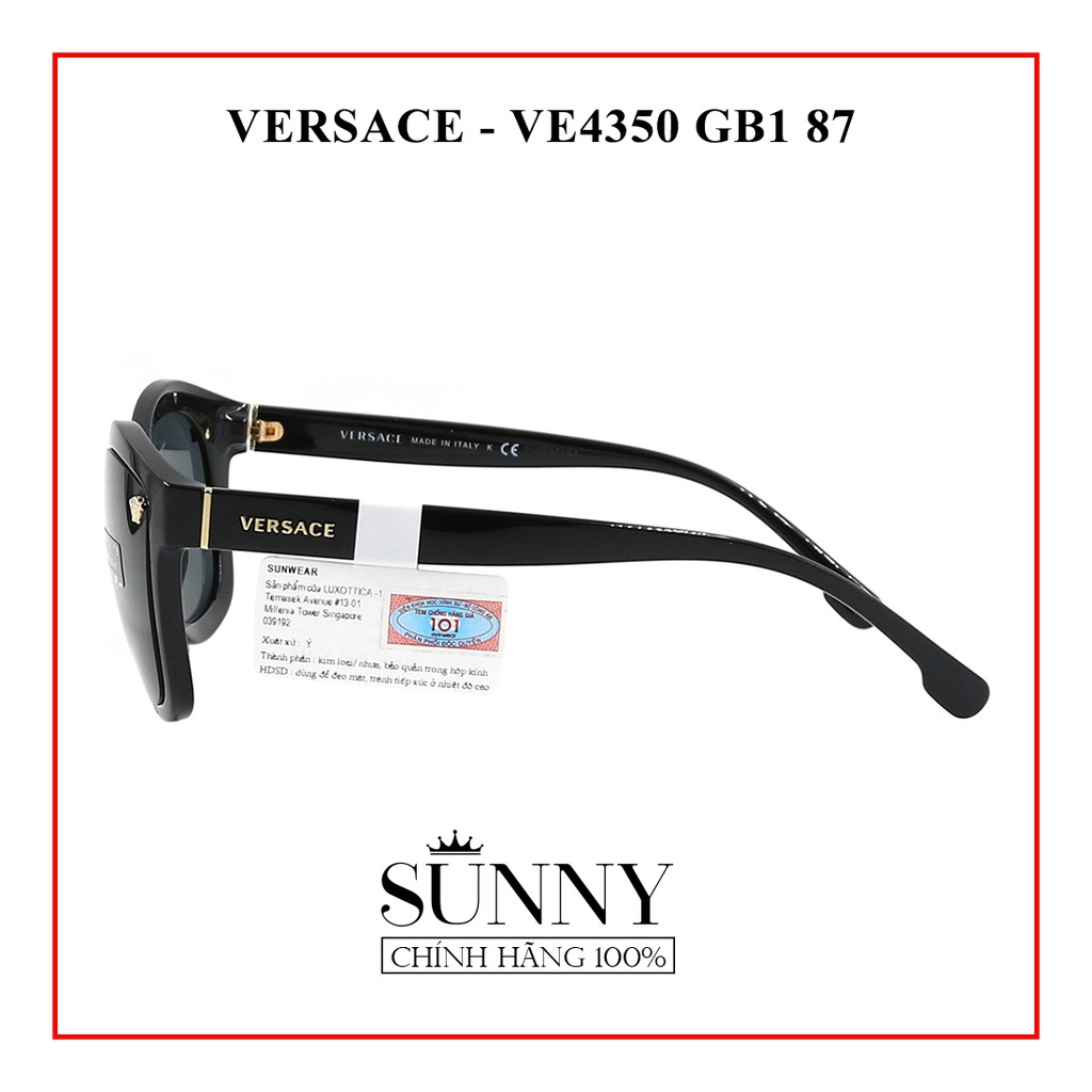 Kính mát chính hãng nam nữ Versace VE4350 GB1/87 màu sắc thời trang, thiết kế dễ đeo bảo vệ mắt