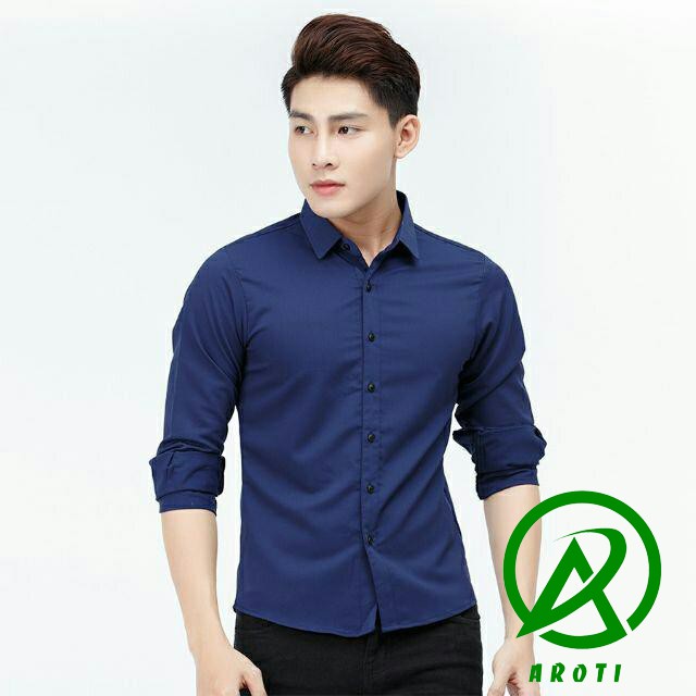 Thanh Lý Áo Sơ Mi Nam dài tay Hàn Quốc form body, vải lụa Thái chống nhăn