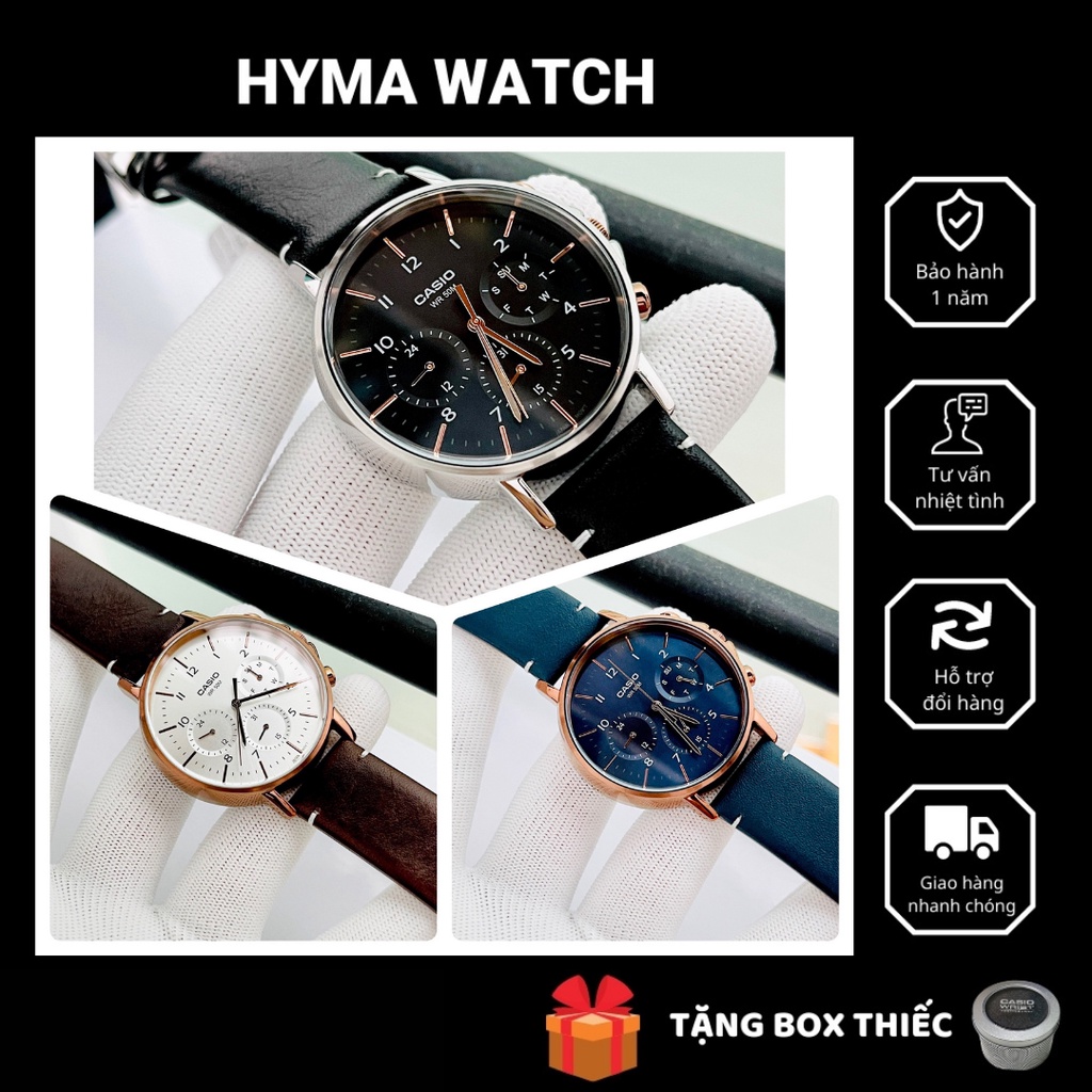 Đồng hồ nam cao cấp Casio MTP E321L dây da trơn 6 kim Chống nước 5ATM size 42mm Bảo hành 1 năm Hyma watch