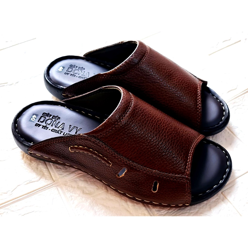 Dép nam quai ngang nam cao cấp, da bò thật 100%- Kinson Shop