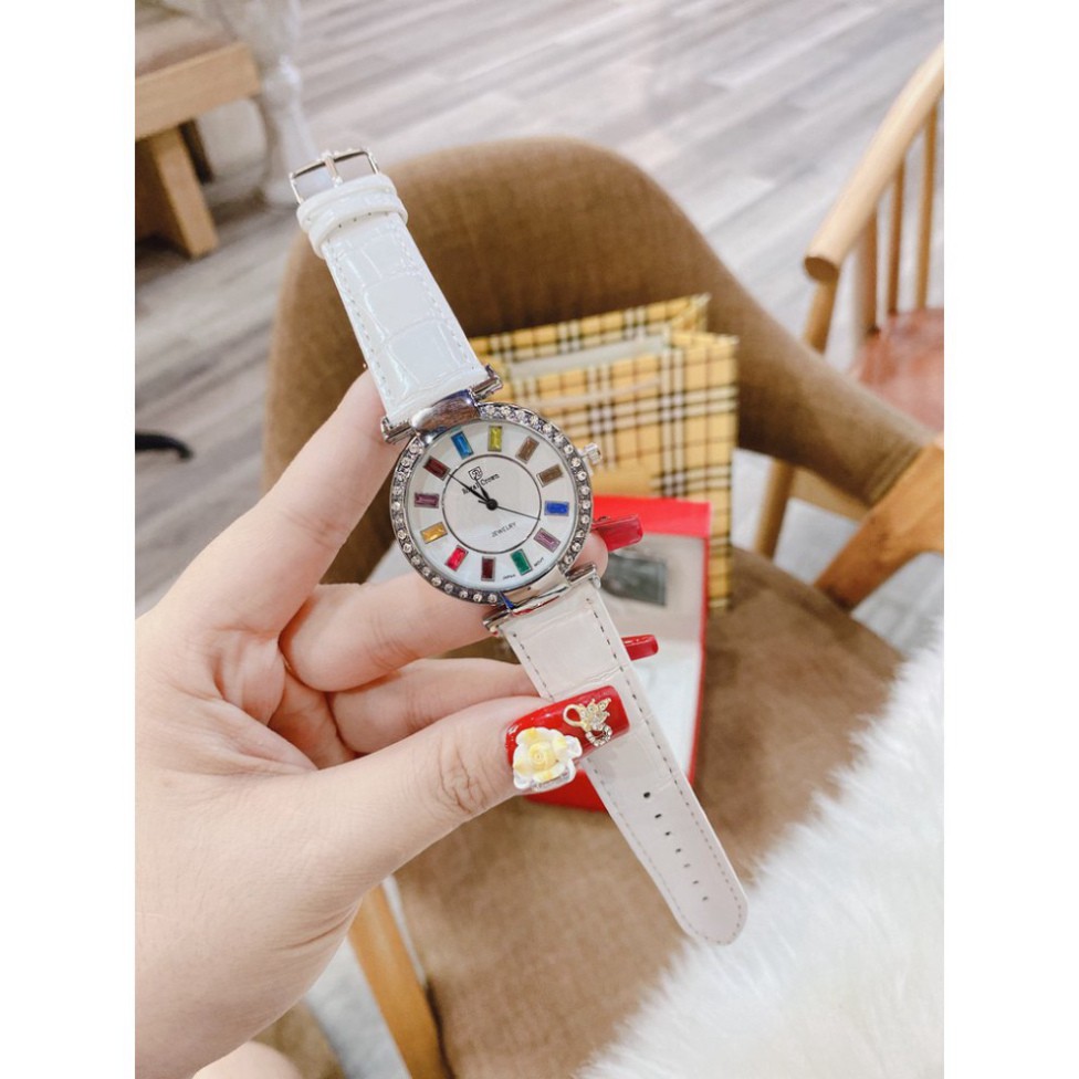 Đồng hồ nữ ROYAL CROW dây da mặt đính 7 màu thời thượng sang chảnh, chống nước, bảo hành 1 năm | BigBuy360 - bigbuy360.vn