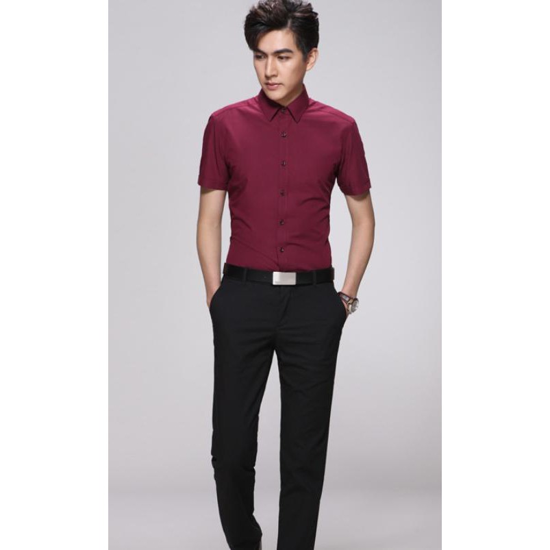 Áo Sơ Mi Lụa Cotton nam Ngắn tay Màu Đỏ Đô(7 Size từ 40kg đến 85kg) - FashionQuocDai | BigBuy360 - bigbuy360.vn