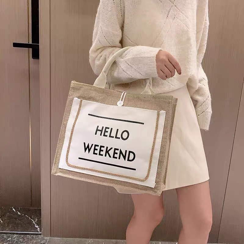 Túi Cói Hello Weekend Hot Trend Đi Chơi Đi Biển (có video thật)