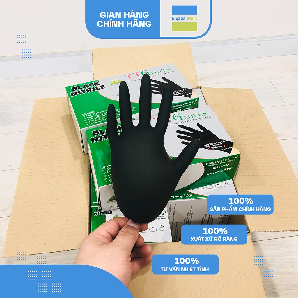 Găng Tay Y Tế Nitrile Không Bột TTGloves Màu Đen 4.0gr