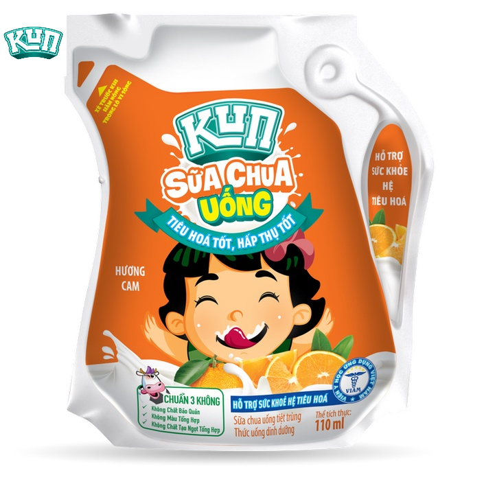 KUN_Sữa Chua Uống Vị Cam Thùng 24 Túi x 110ml