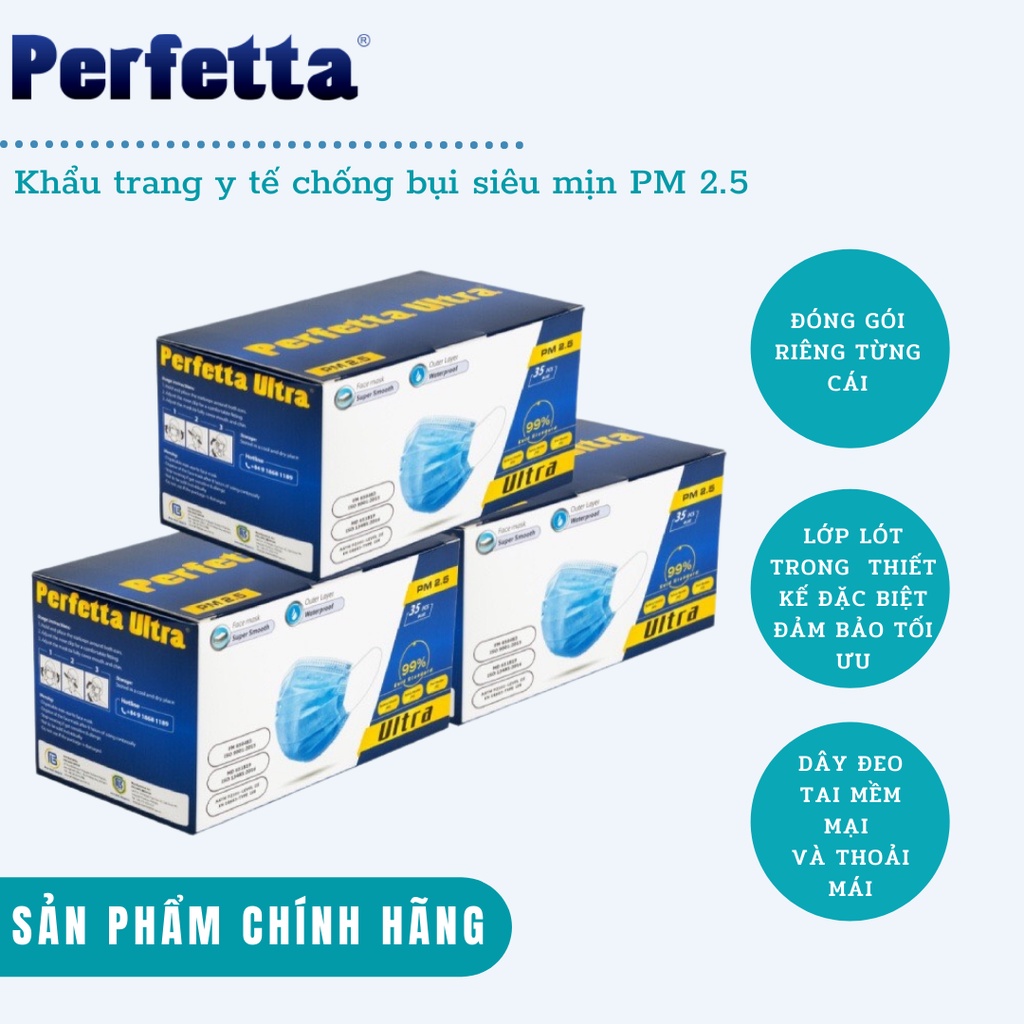 3 hộp Khẩu trang Ultra màu trắng  đóng gói riêng từng cái