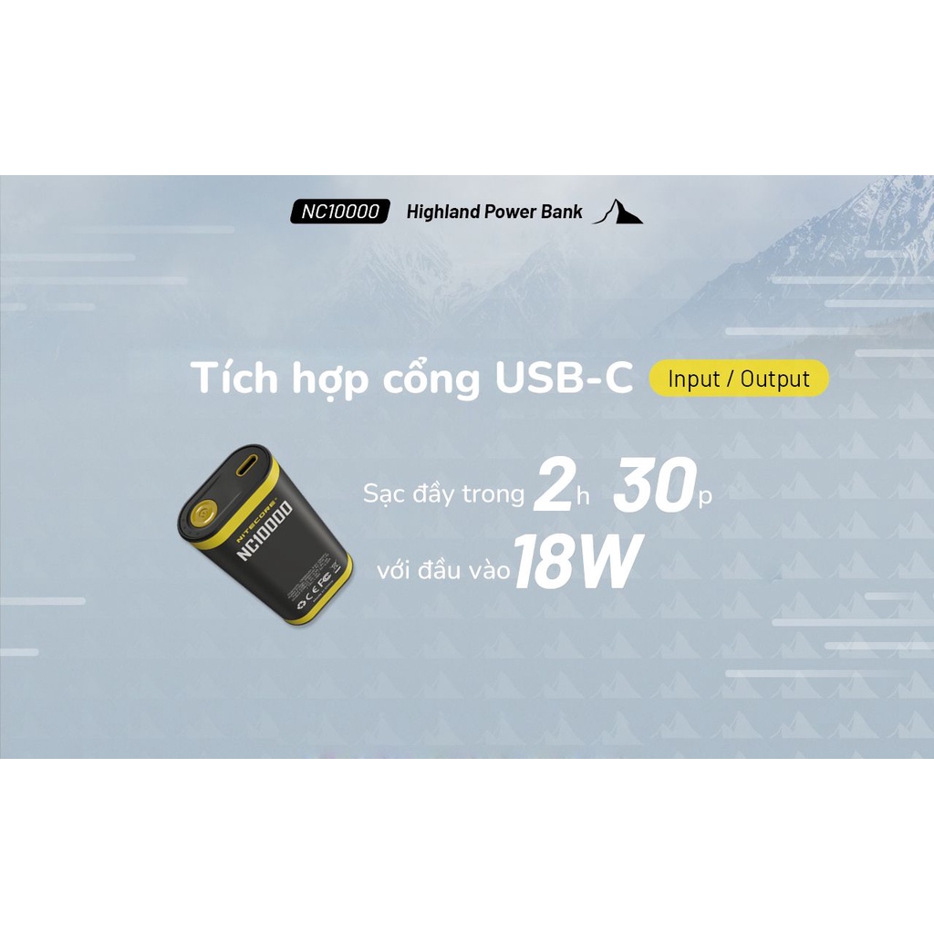 Sạc dự phòng kết hợp đèn LED Nitecore NC10000 Outdoor Compact Power Bank