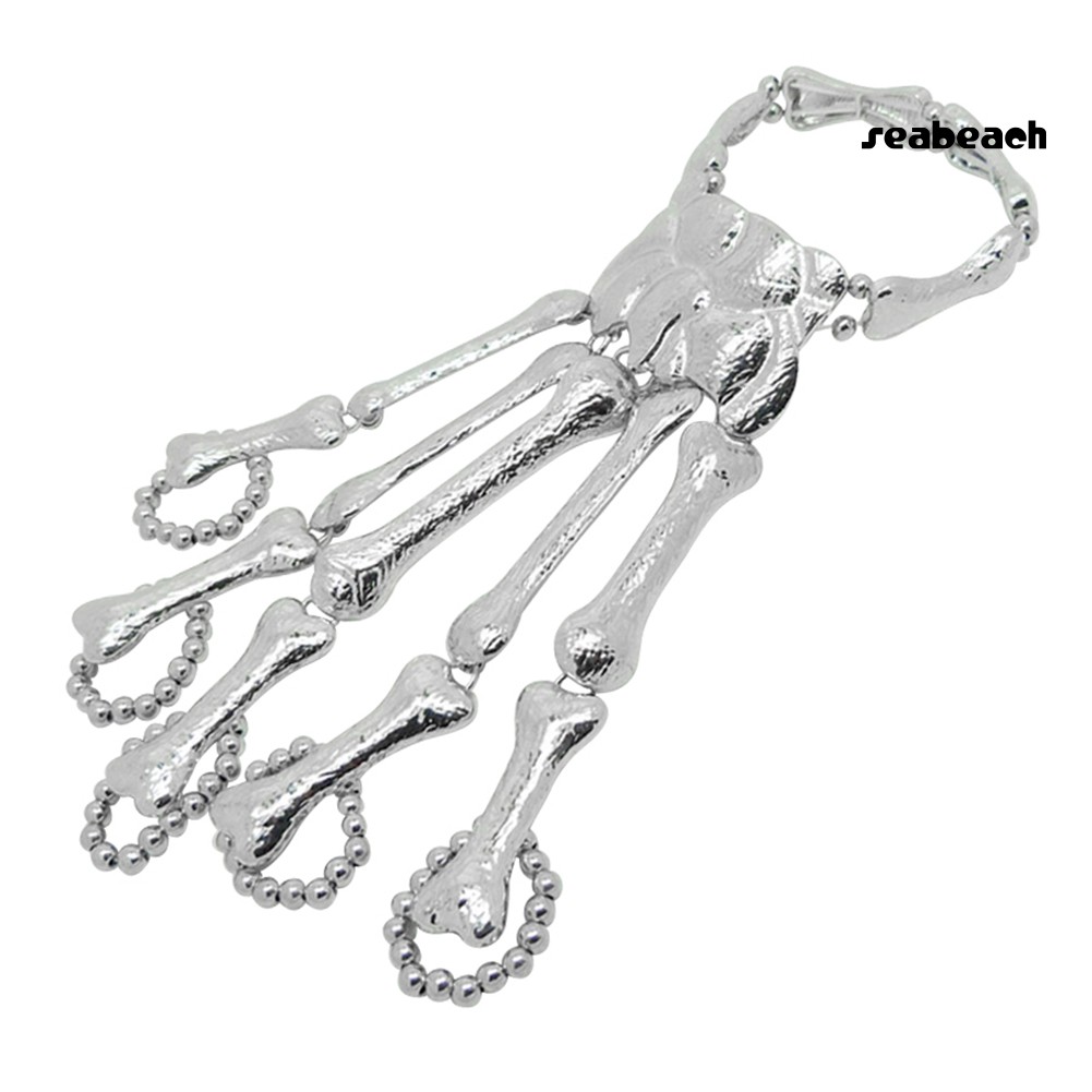 ps/Punk Gothic Skeleton Skull Bone Hand Bangle Finger Ring Bracelet Jewelry Gift