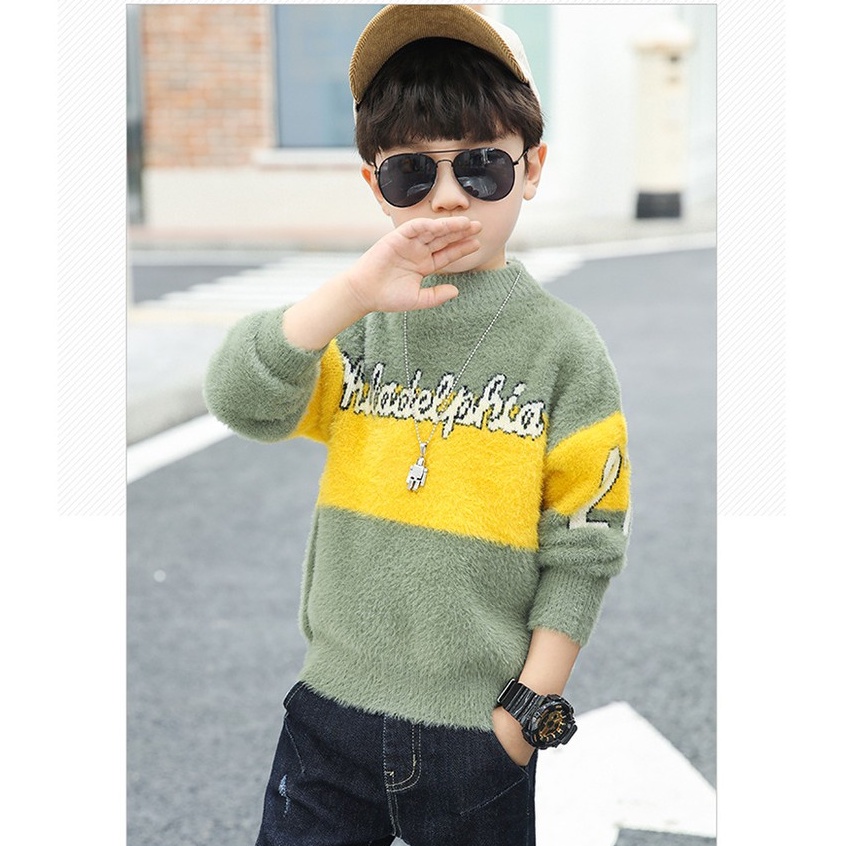 Áo len mềm mịn phối màu bé trai lớn size 14-35kg (HÀNG QCCC) AL02