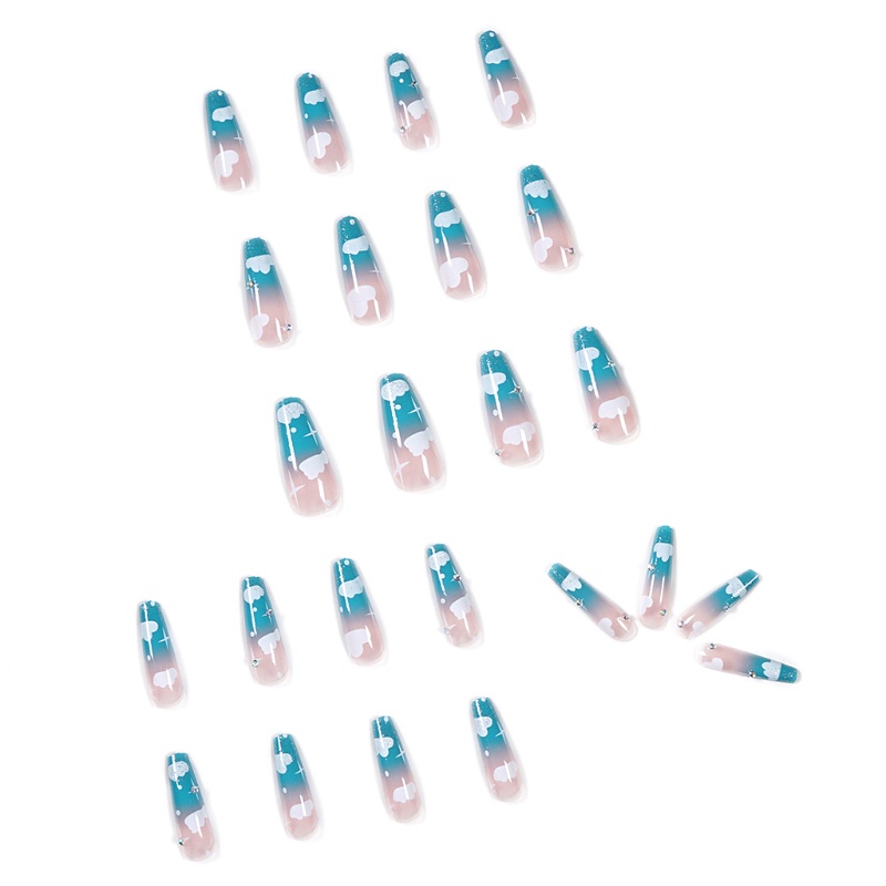 Set 24 Móng Tay Giả Màu Xanh Dương Gradient Độc Đáo