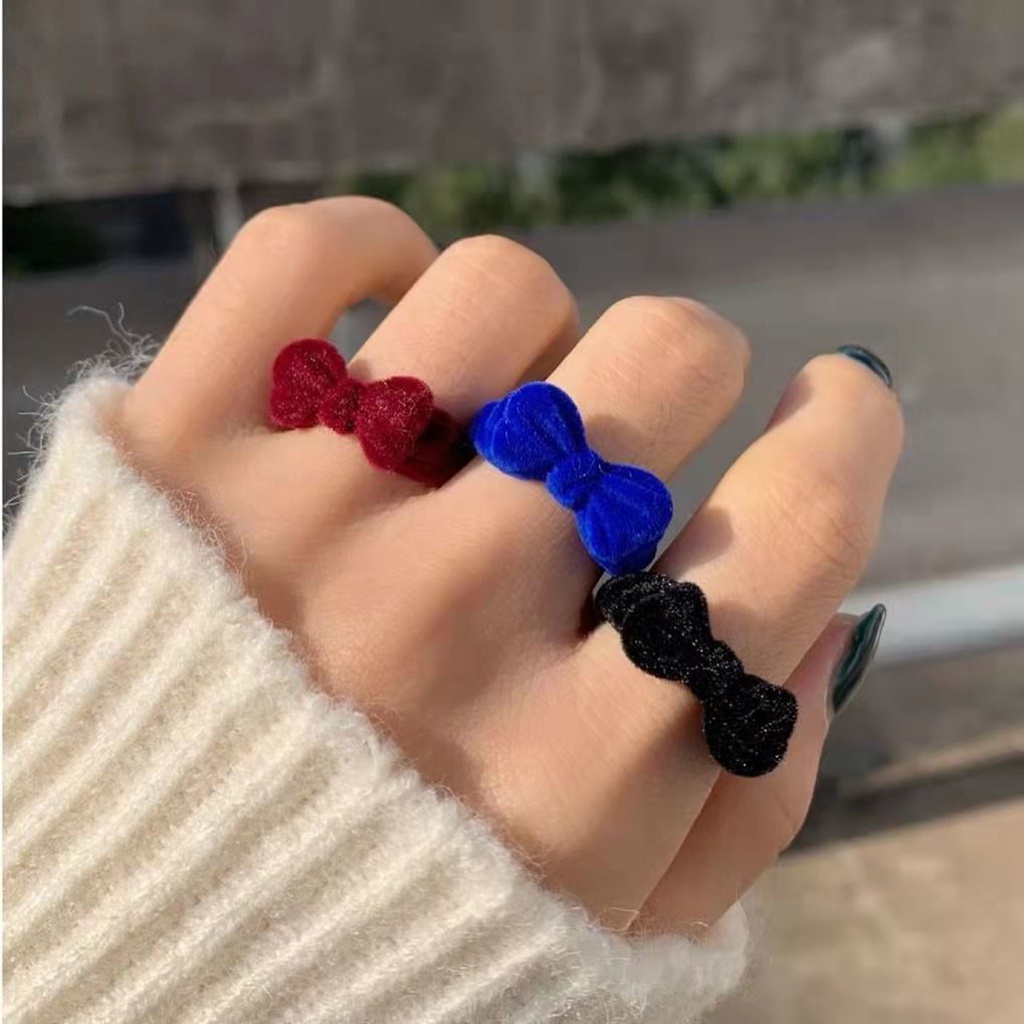 Cod Qipin Nhẫn Dạng Mở Hình Nơ Thắt Nơ Nhung Ngọt Ngào Có Thể Điều Chỉnh Trang Sức Thanh Lịch Cho Bạn Gái