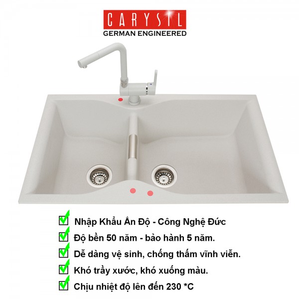 Chậu rửa chén đá CARYSIL LAC2 , công nghệ Đức, bảo hành 05 năm