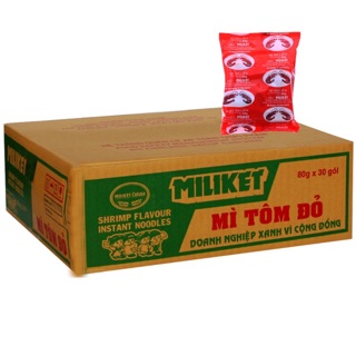 (HSD: T10/2024)Thùng 30 gói mì Miliket tôm đỏ ( 30 gói x80g)